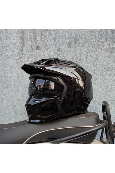 Choice خوذة دراجة نارية مقاس Xxl 2 Orz بتصميم كلاسيكي من نوع Moto Black Warrior، خوذة كاملة نصفية Cr