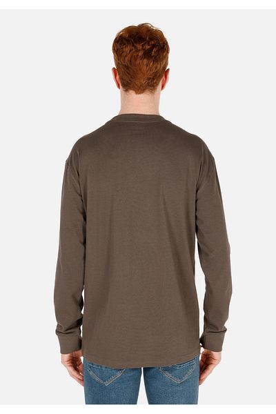 Colin's Tricou verde cu mânecă lungă pentru bărbați, cu gât rotund, cu croială normală