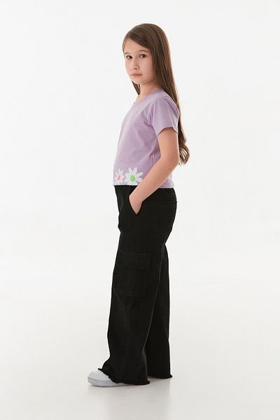 Fulla Moda Pantaloni pentru fete, 100% bumbac, cu buzunare cargo și ciucuri