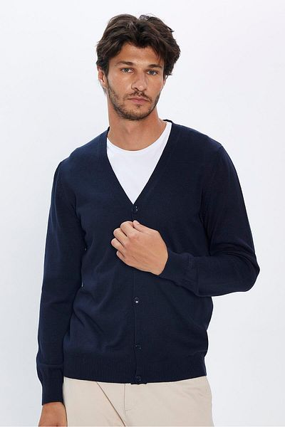 Tudors Cardigan pentru bărbați, slim fit, cu nasturi, din bumbac, albastru, bleumarin