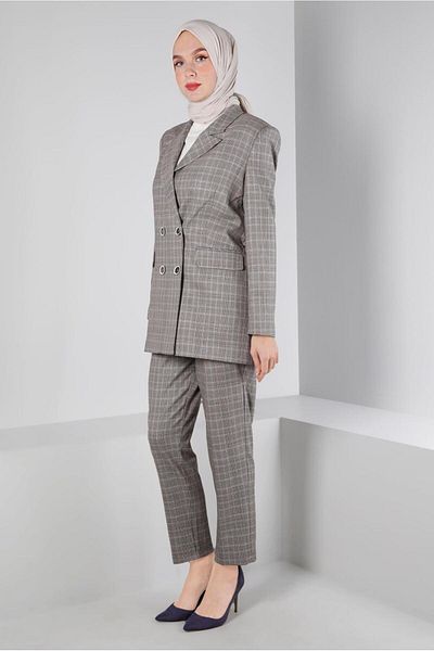 Alvina PANTALONI CLASICI DUBLE CU MODEL PLAID. SETUL 30306
