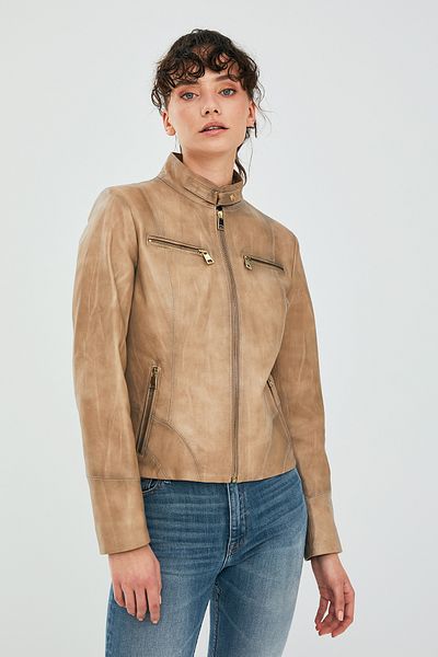 Derimod Alicia Beige Short Leather Women's Jacket - 21sge5908nc