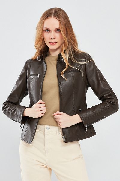 Derimod Maria Women's Short Brown Leather Jacket - 24sge5178r3