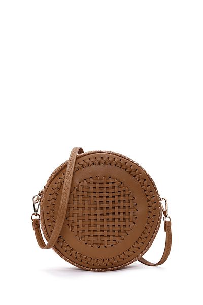 Derimod Women's Camel Long Strap Braided Mini Crossbody Bag 25Sbd 290718