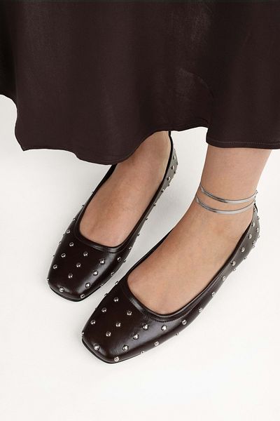 Shoeberry Damskie baleriny Zoe Brown Flat Blunt Toe