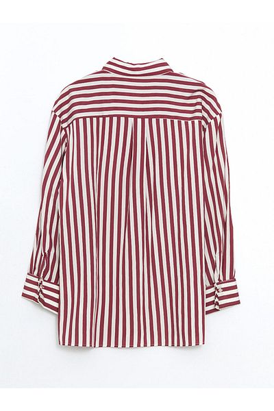 LC Waikiki Lcw Modest Burgundy Striped Women's Shirt Tunic