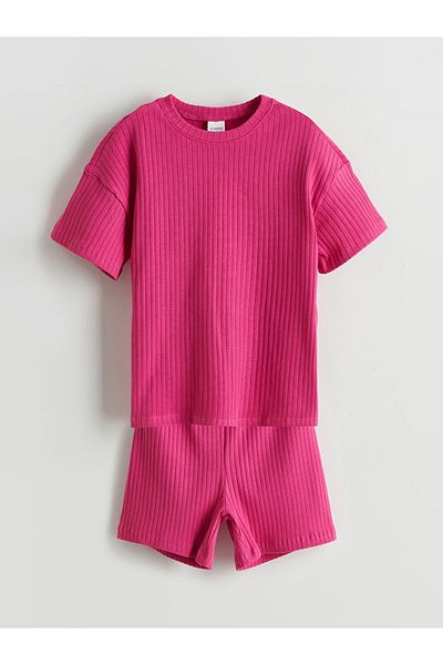 LC Waikiki Lcw Kids Fuchsia Crew Neck Girls' Shorts Pajama Set