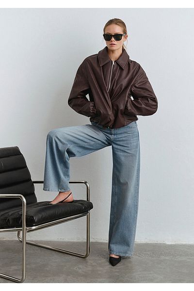 Mavi Jachetă maro din piele artificială oversize / cu croială largă 1110614 -88083