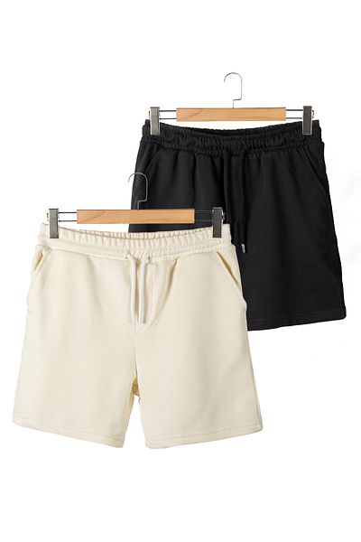 VEAVEN 2 Pack Men's Black - Ecru Basic Regular Fit Shorts & Bermuda