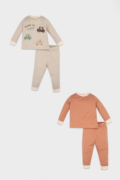 DeFacto Baby Boy 4-Piece Pajama Set Vehicle Printed Combed Cotton Long Sleeve Top Elastic Waist Long Bottom D3547A524Wn