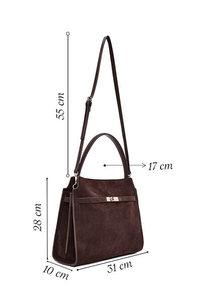 Derimod Women's Brown Long Strap Suede Leather Classic Shoulder Bag 24Wbd 259410