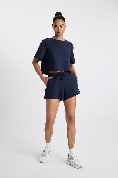 DeFacto Fit Cropped Fit Crew Neck Sportsman Ribana rövid ujjú póló A9916ax24sm