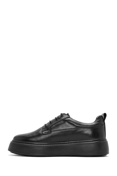 Derimod Men's Black Lace-Up Thick Sole Leather Casual Shoes 25Sfd 603918