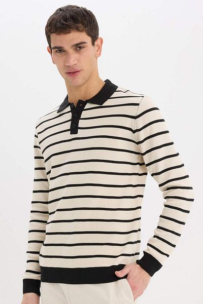 DeFacto Standard Fit Polo Neck Striped Knitwear Sweater 	   E7604Ax24Wn