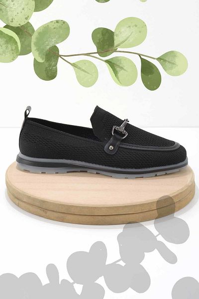 Bambi Schwarze Strick-Damen-Loafer-Schuhe K 01225090482