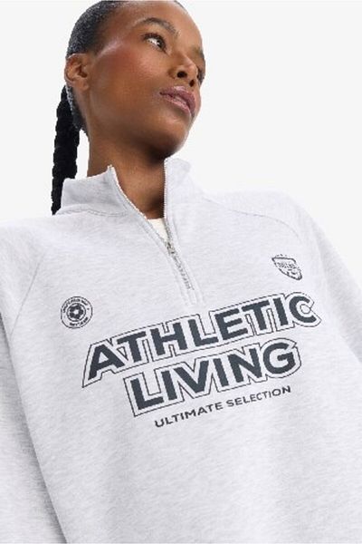 DeFacto Fit Oversize Wide Fit Stand Collar Printed Sports Sweatshirt D7754Ax25Sp