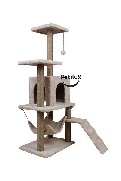 Petilux بيت لعب فاخر لخدش القطط مع عش الأرجوحة