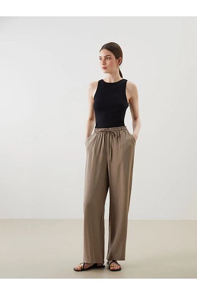 LC Waikiki Lcwaikiki Classic Brown Elastic Waist Wide Leg Women's Trousers