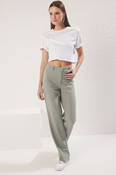 Trendyol Collection Gray Low Waist Slight Flare Woven Pants Twoss25Pl00078