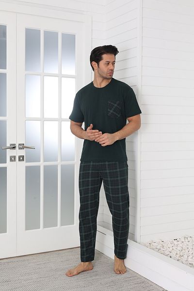MİRELLA Set de pijamale de vară pentru bărbați, cu mâneci scurte, șase lungi, din țesătură tricotată din bumbac pieptănat