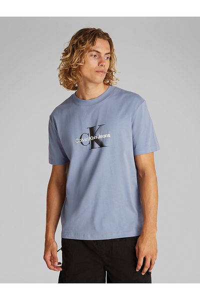 Calvin Klein تي شيرت كالفن كلاين رجالي أزرق بأكمام قصيرة وشعار مونولوج