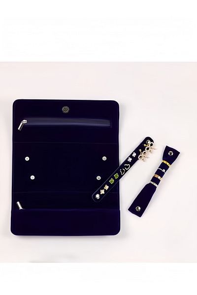 COOYA Portable jewelry storage bag,high-quality suede material,travel storage,suitable for women,dark blue