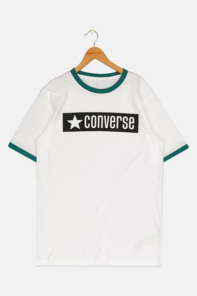 converse تي شيرت رياضي بأكمام قصيرة للأنشطة الخارجية للأولاد، أبيض