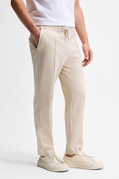 GRIMELANGE Bogarde Men's Elastic Waist Drawcord Relaxed Fit Stone Color Sweatpants with Side Pockets Ribbed Front