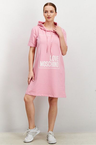 Love Moschino فستان نسائي بغطاء رأس ورباط، وردي