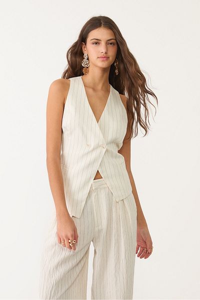 Stradivarius Striped asymmetric linen blend waistcoat