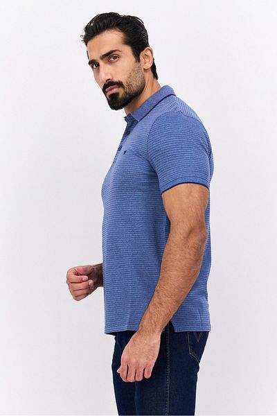 WRANGLER Men Regular Fit Stripe Short Sleeves Polo, Indigo Blue