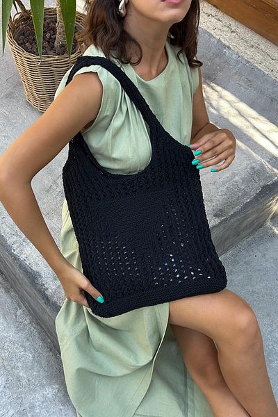 Shule Bags Hella Macrame - Geantă neagră de umăr