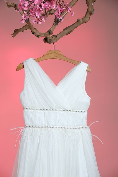 Pina Kids Rochie de seara pentru fete cu talie dubla cu dungi de piatra si decolteu in V Aby.8128