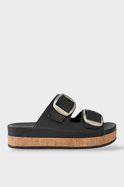 Liger Women's Summer Beach Vacation Slippers Stylish Black Thick Sole Buckle Double Band Comfortable