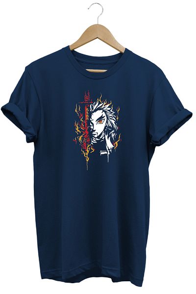 remonz Μπλουζάκι Demon Slayer Rengoku με κοντό μανίκι βαμβακερό λαιμόκοψη