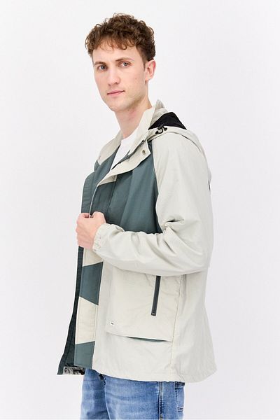 WRANGLER Men Hooded Embroidered Logo Long Sleeve Parka Jacket, Grey