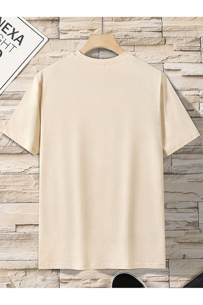 Sweetline Tricou Bej din Jersey Imprimat MILANO ITALIA - Tricou Oversize cu Gât Crew
