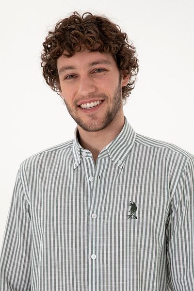 U.S. Polo Assn. قميص رجالي كاكي بأكمام طويلة 50306310 -VR027