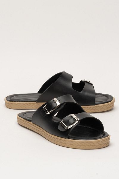 Liger Women's Double Band Adjustable Buckle Slippers Black