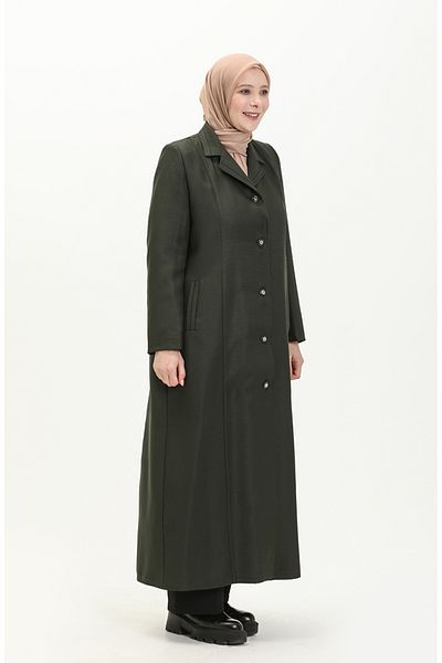 sefamerve Παλτό με επένδυση Χακί Χρώμα Plus Size - 0422-06