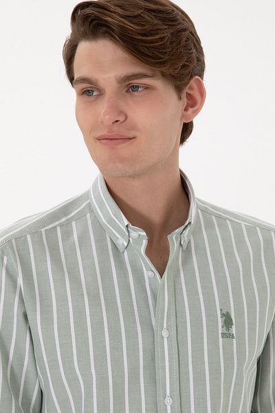 U.S. Polo Assn. قميص رجالي كاكي بأكمام طويلة 50306347 -VR027
