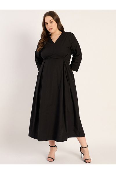Femmella By Styli فستان ماكسي من قماش البوبلين المطوي بمقاس كبير