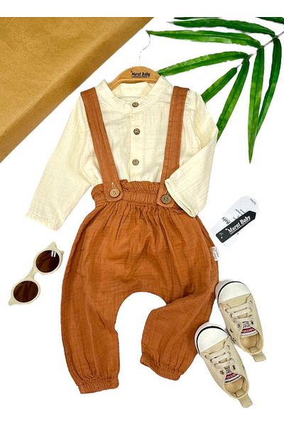 Murat Baby Baby Boy Muslin Fabric Shirt Salopet Suit