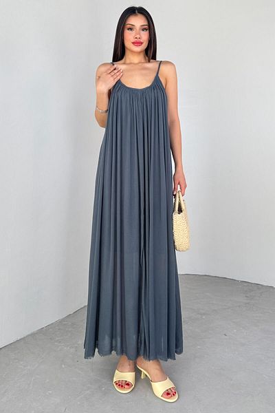Cappmoda ELB-3173 فستان متوسط ​​الطول مبطن بحزام أنثراسايت