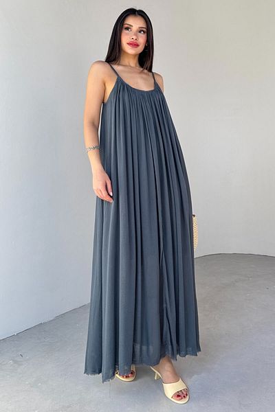 Cappmoda ELB-3173 فستان متوسط ​​الطول مبطن بحزام أنثراسايت