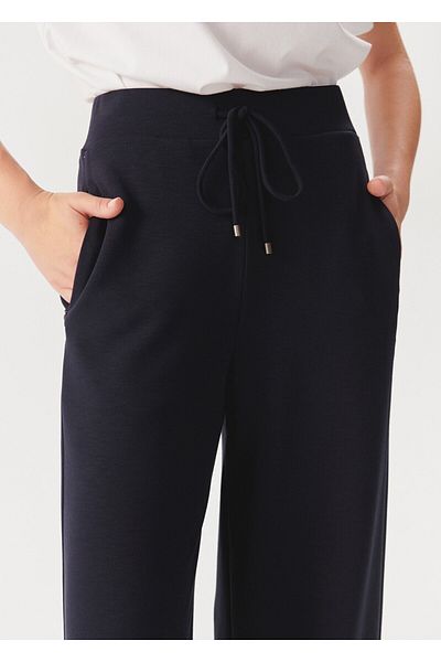 Exquise Relaxed Cut Navy Blue Knitted Trousers with Lacing Detail