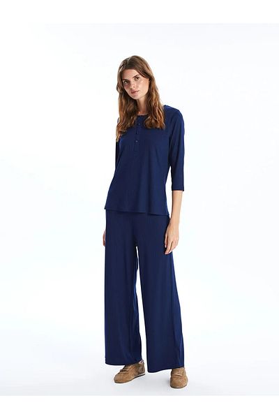 LC Waikiki Lcwaikiki Classic Navy Blue Elastic Waist Wide Leg Women's Trousers