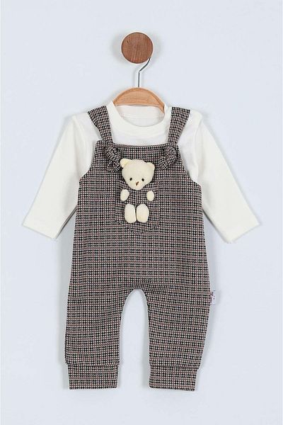 Murat Baby Beige Bear Toy 2-Piece Baby Boy Salopet Suit Outfit Jumpsuit Cotton