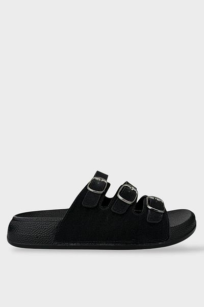 Liger Women's Three Band Adjustable Buckle Slippers Black