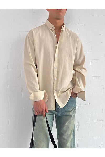 ablukaonline Men's Relax Fit Relaxed Cut Slim Shirt Beige